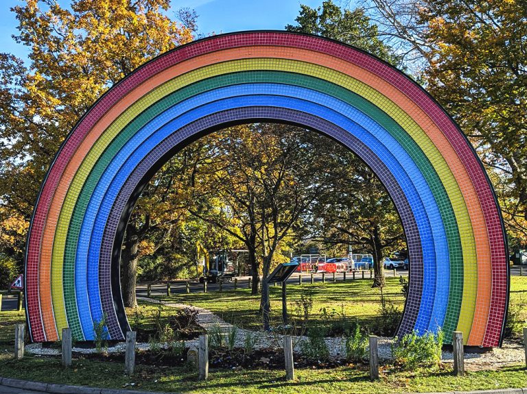 A rainbow installation created using tiles